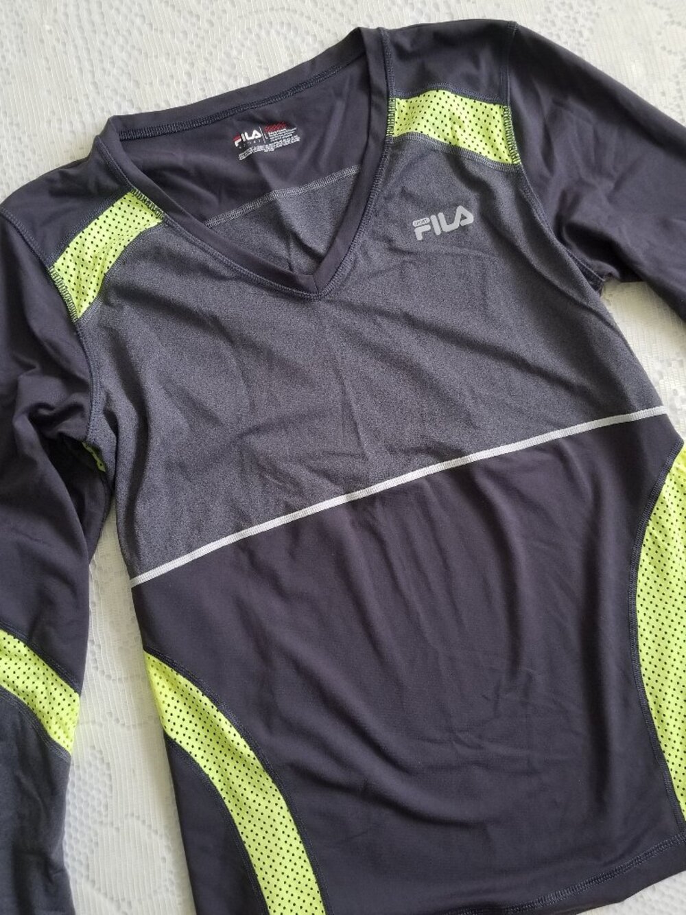 Fila Sport Running Top Active Wear Gray Yellow Large